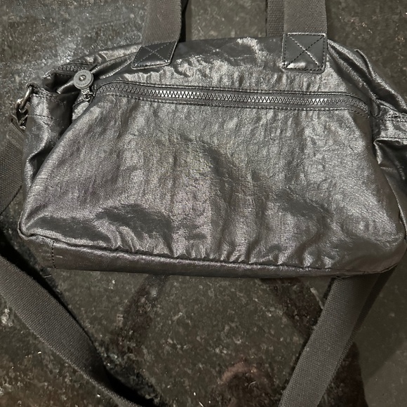 Kipling Defea, Black Metallic Satchel with Monkey and Shoulder Strap, VINTAGE! - Picture 7 of 10